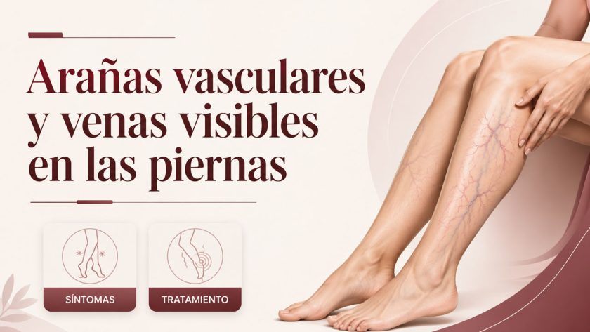 Arañas vasculares y varices visibles en las piernas con signos de pesadez e hinchazón