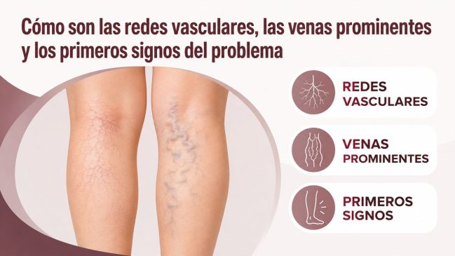 Redes vasculares, venas prominentes y primeros signos de problemas venosos en las piernas