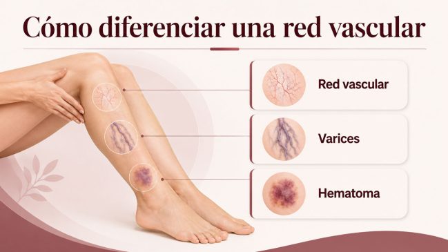 Diferencias entre red vascular, varices y hematoma en las piernas