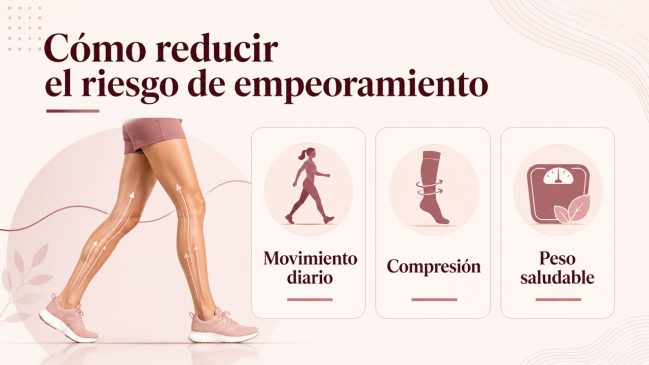 Movimiento diario, compresión y peso saludable para prevenir el empeoramiento venoso
